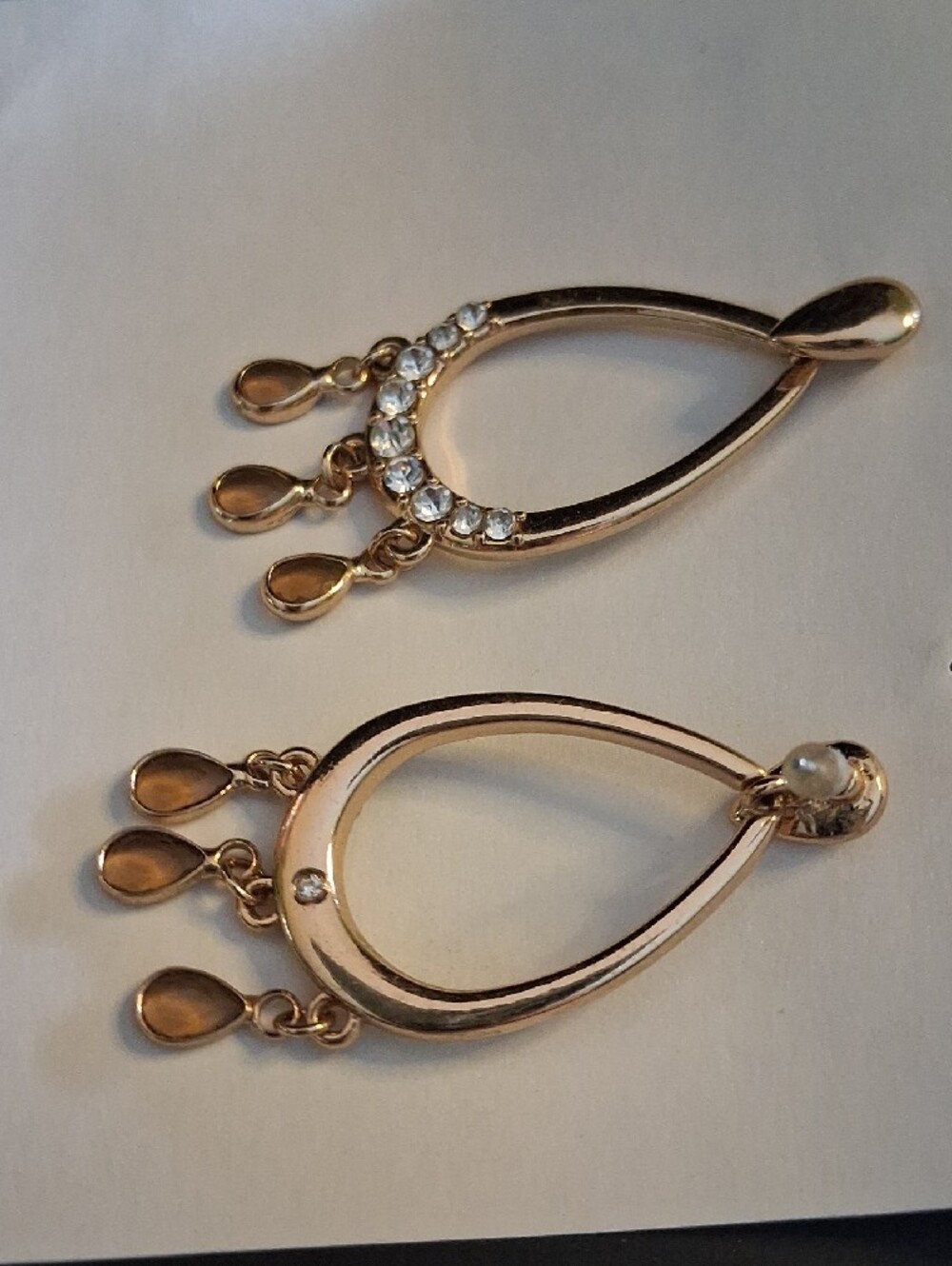 Monet Gold Teardrop Dangle Earrings with Clear Crystals - Picture 6 of 6